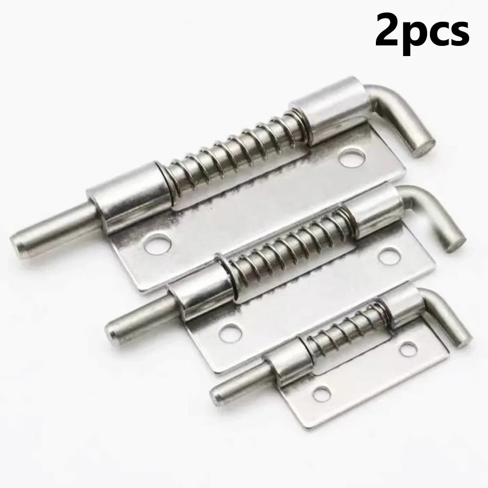 2pcs Spring Loaded Latches 304 Stainless Steel Security Barrel Bolt Latch Hasp Staple Gate Safety Lock Latch Door Cabinet Hinges