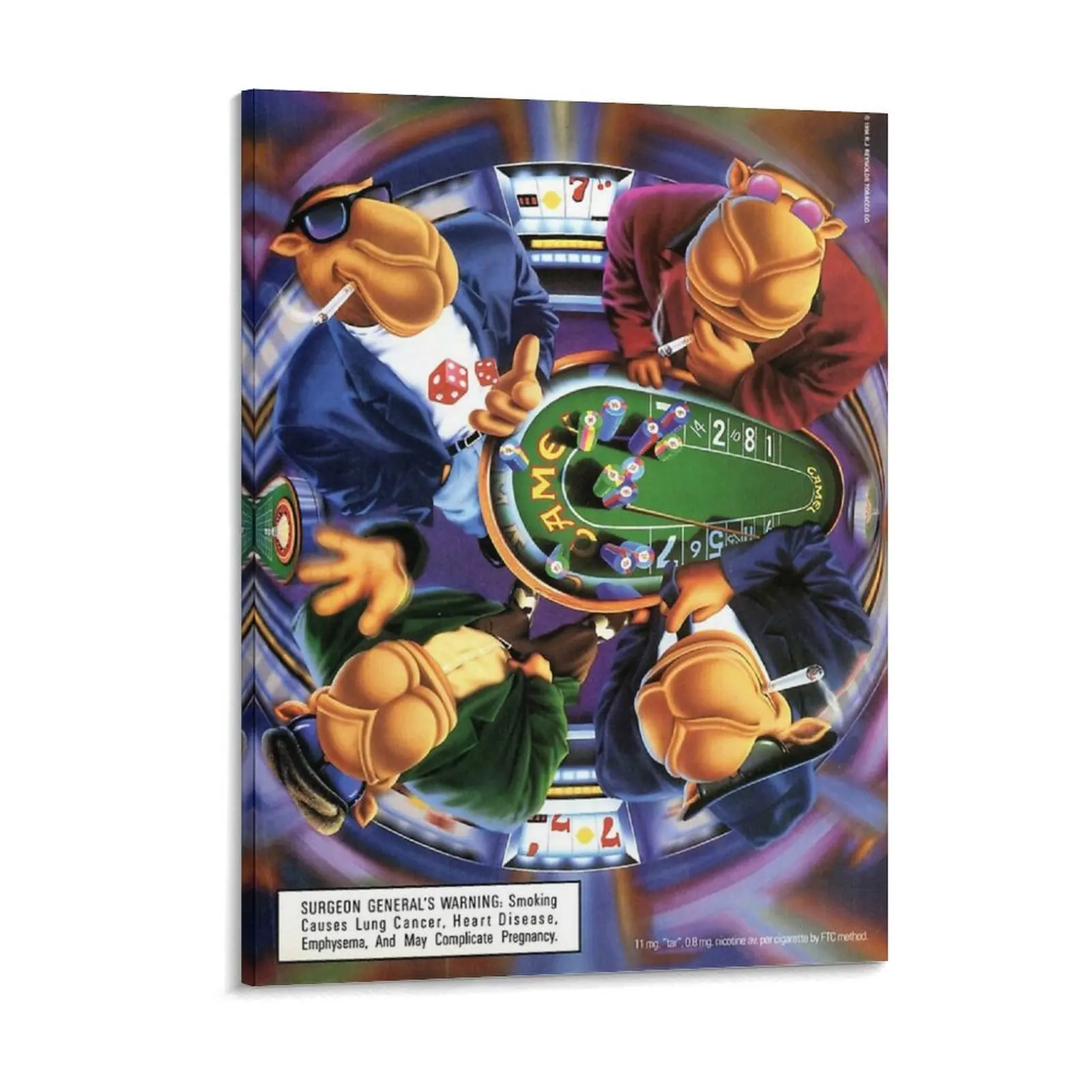 Vintage Joe Camel Roulette Ad Canvas Painting Party Club Classic Pub Wall Cave Character Joe Camel Framed Wall Painting