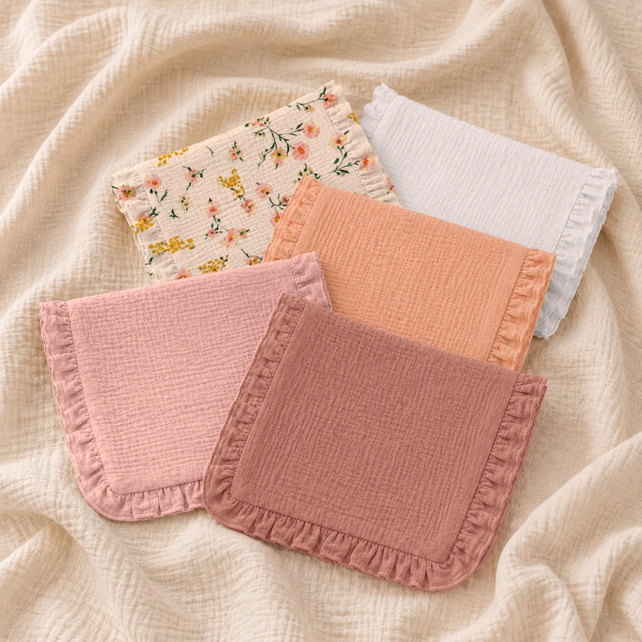 5PCS Soft Baby Burp Cloth with Lace Edges Multi-Functional Spill-Proof Shoulder Pad Newborn Calming Towel for Infants