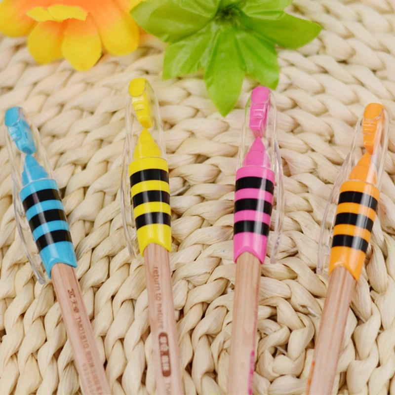 5 Pcs/lot Creative Little Bees Mechanical Pencils 2.0mm HB with Pencil Sharpener and Eraser Lead Cute Students Stationery Prizes