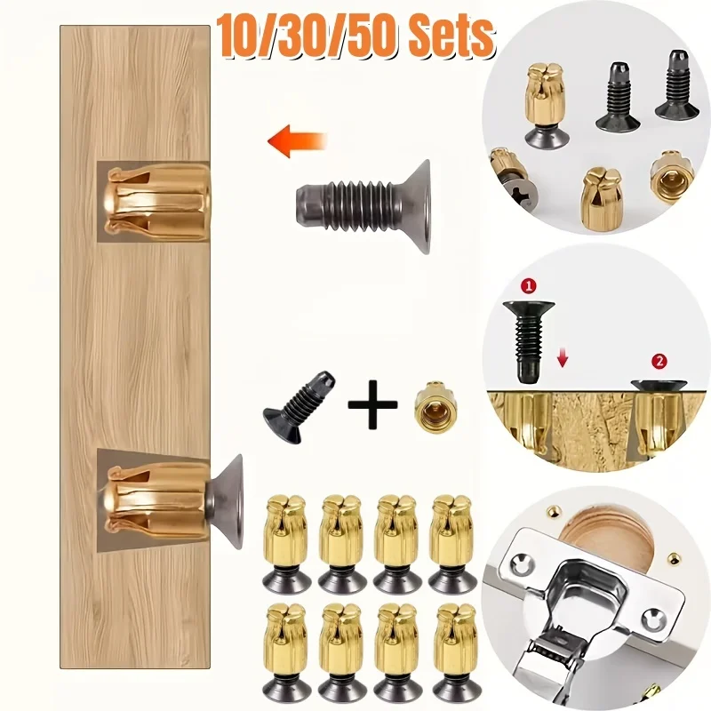 10/30/50 Kits d'inserts de réparation de charnières réutilisables, inserts de fixation métalliques pour la réparation de portes d'armoires, renforcement de plaques de porte en bois massif