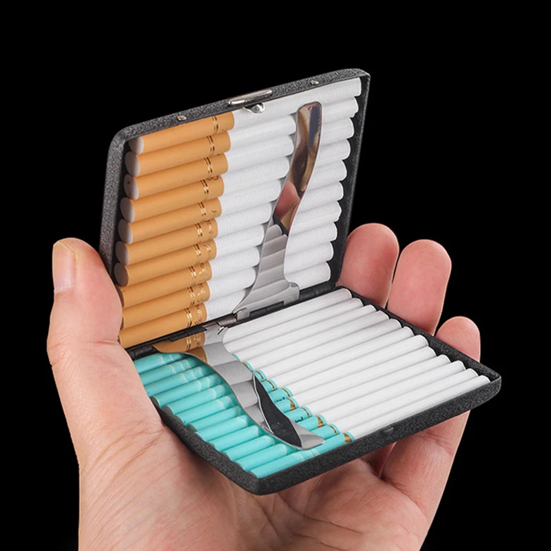 Premium Black Matte Cigarette Case Dual Size Metal Pocket Holder Slim Crush Proof Cigarette Storage Box Gift for Men Smokers view 2