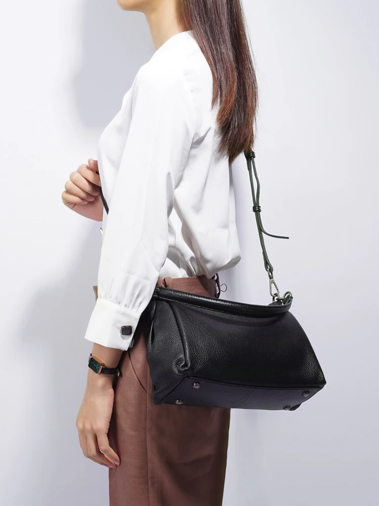 Zency Women's Soft Genuine Leather Bag Shoulder Bags High Quality Roomy Handbag Black Khaki Beige Crossbody With Two Strap Bolsa