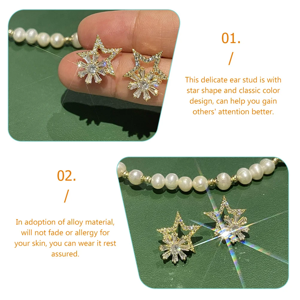 

Earrings Rotating Star Girls Dangle for Women Delicate Studs Rotatable Trendy Golden Female