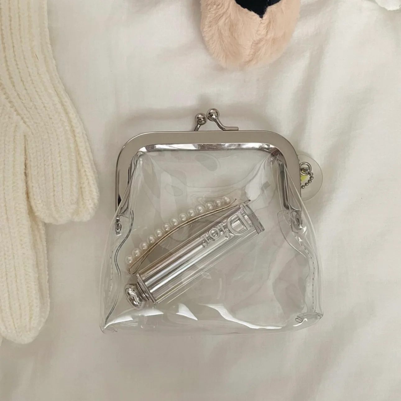 

Ins Sle Transparent Simple Iron Clip PVC Coin Purse Small Item Storage Bag Lipsti Red Envelope Coin Bag Card Holder