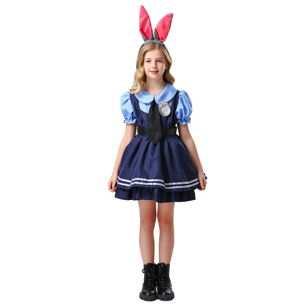 

Halloween Kids Officer Bunny Cosplay Costume Cartoon Zoo Fantasy Costume Disguise for Kids Girls Police Uniform Fancy Dress