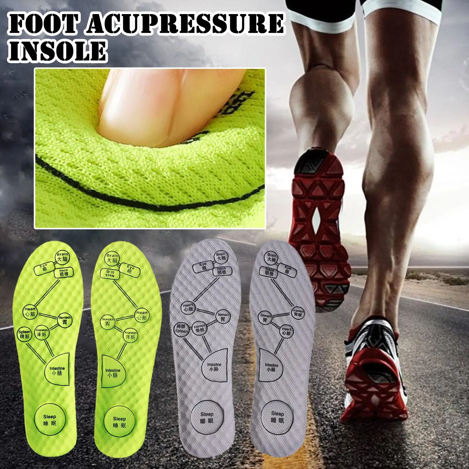 Acupressure on Foot Insoles For Shoes Breathable Deodorant Sport Insoles for Medical Man Women Comfortable Running Shoe Sole