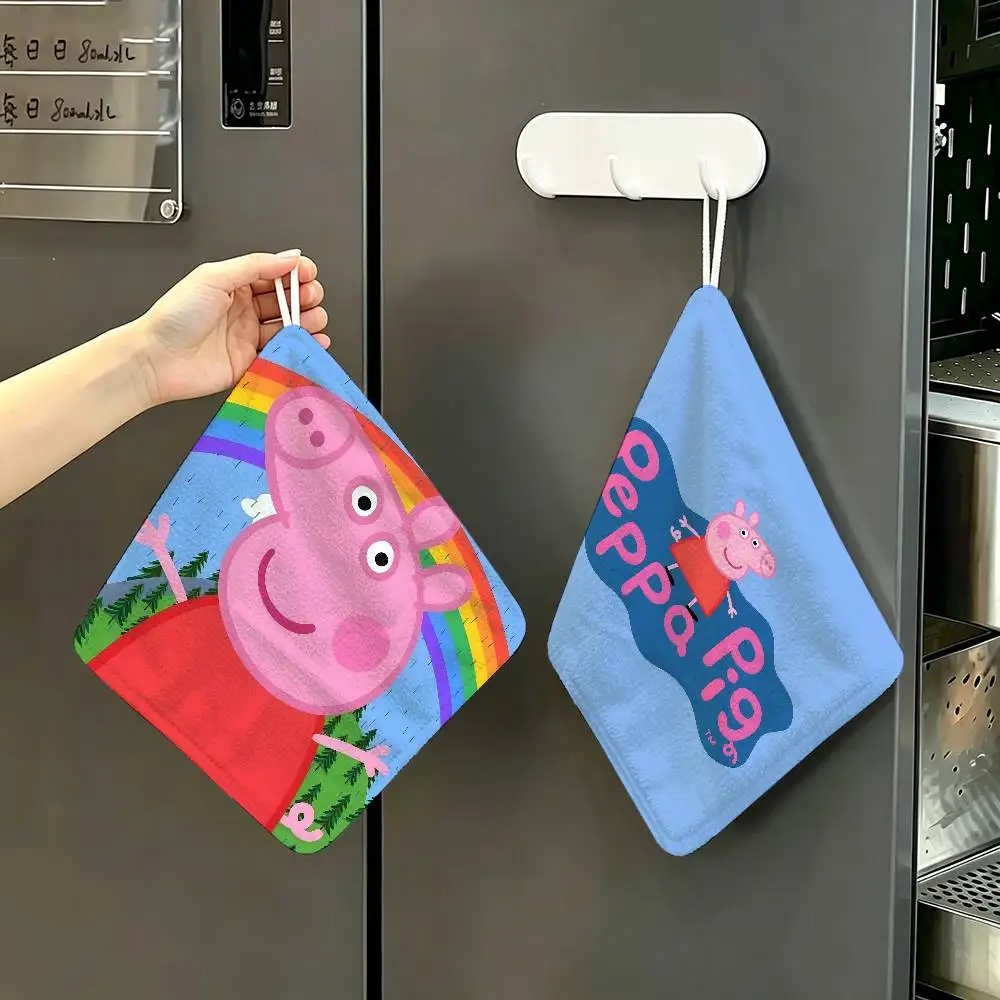 P-PeppaS P-PigS Cartoon Hanging Kitchen Towel, Polyester Cotton Material, Wear Resistant Hand Wiping Towel for Home