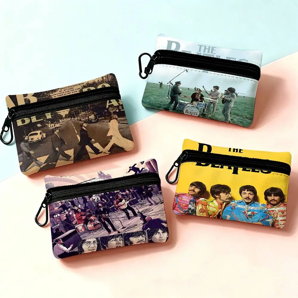 Vintage Famous Rock Band T-he-b-beatles Portable Oxford Cloth Coin Purse Alloy Carabiner Hook Small Zipper For Backpack Belt Dai