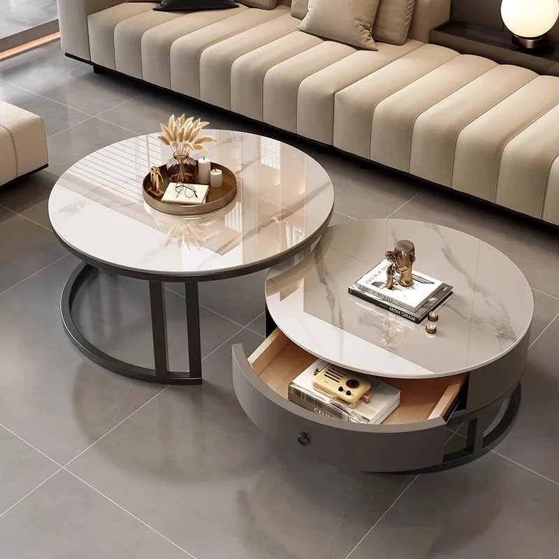 Round Edge Rock Slab Coffee Table Hakka Simple Modern Small Apartment Light Luxury Household Small Tea Table