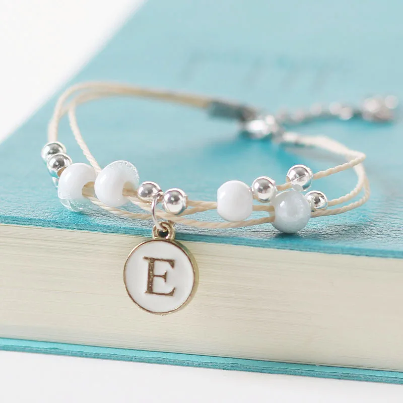 White Ceramic Stone 26 Letters Bracelet Handmade For Women Men Couple Jewelry Friendship Lucky Bead Bracelet Kids Family Gift