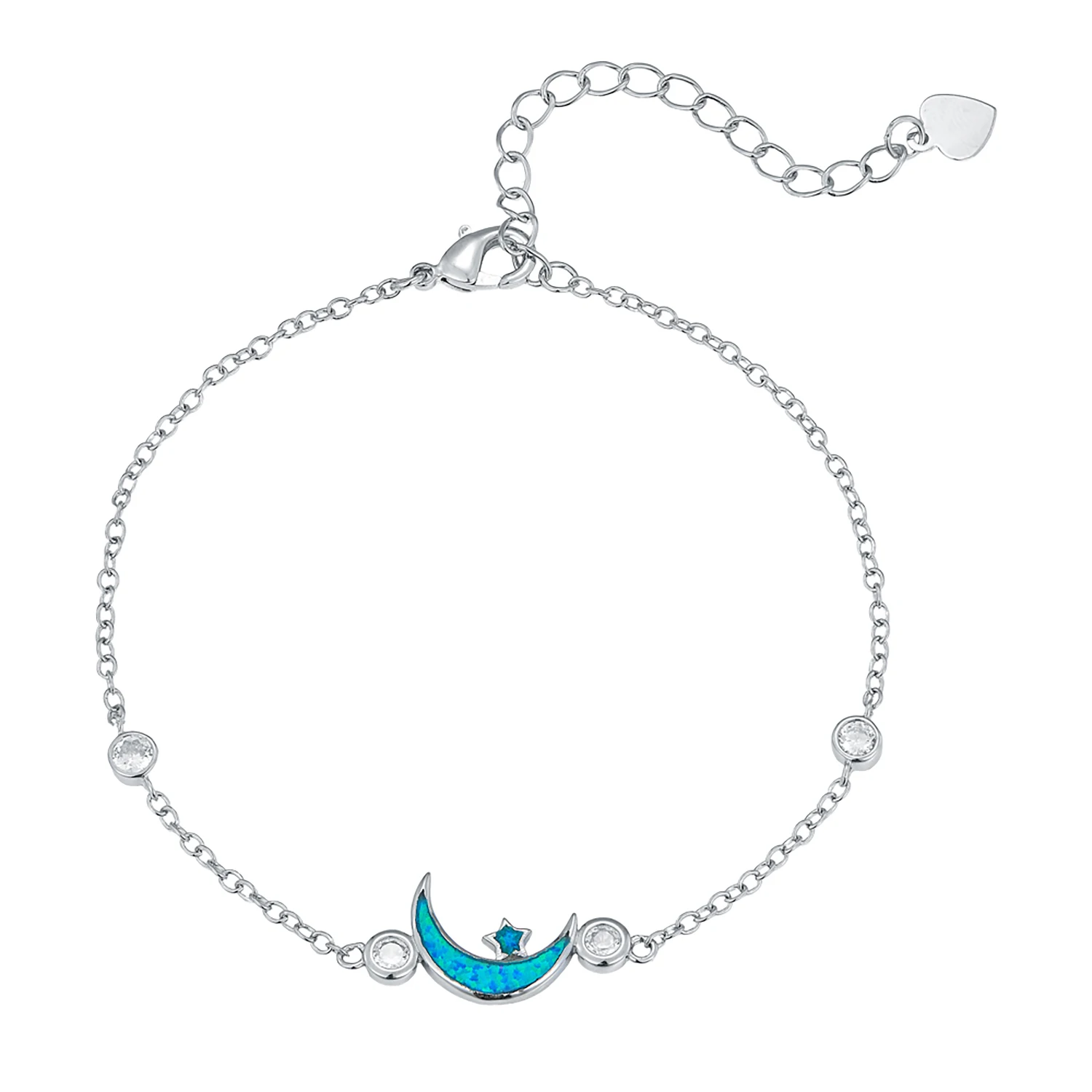 

Браслет в стиле бохо с романтическим изображением луны и звезд, синим опалом и цирконием для женщин, идеальный подарок на день рождения, годовщину, День святого Валентина для девушки.