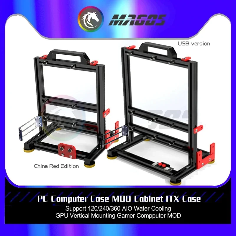 

Open Type PC Gamer Cabinet Rack Personalized ITX Desktop Water Cooling MATX Aluminum Alloy Creative Support Vertical Video Card