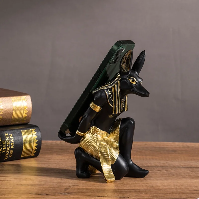 

1 шт., смола, египетский Анубис, собака, кошка, фигурки Бога, держатель для мобильного телефона, статуя для хранения, домашний декор для гостиной, рабочего стола