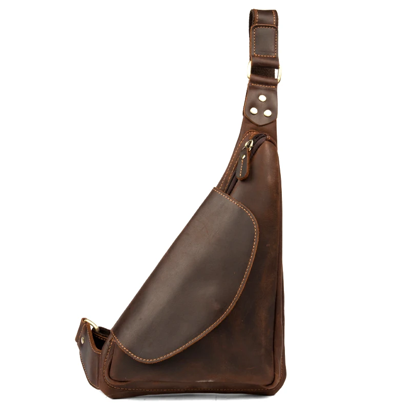 Bolso de pecho retro con personalidad para hombre, bolsa informal de cuero de vaca, bolso de hombro de cuero de Caballo Loco, bolso de pecho de moda