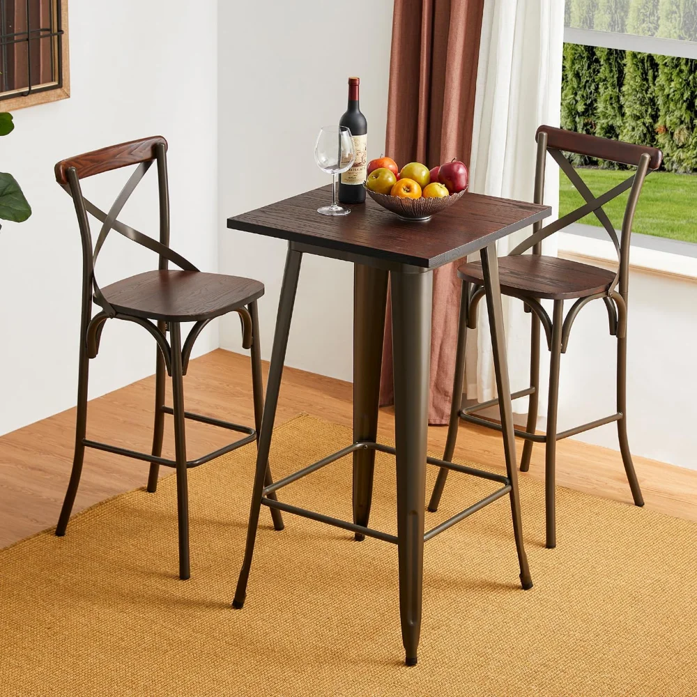 

Rustic Square Metal Wood Bar Table Bistro Pub Dining Room Sturdy Frame Pub Tables Height 41.25 Inch
