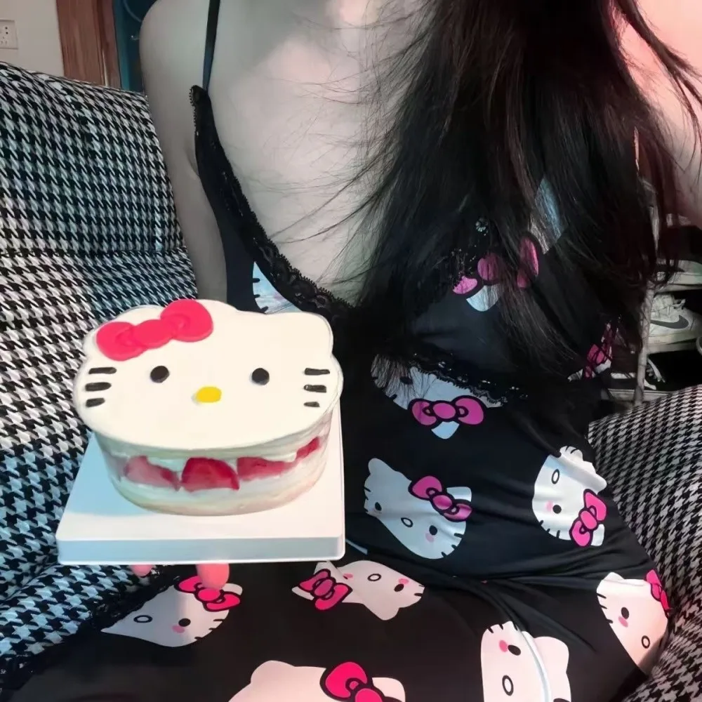 فستان نوم هالو كيتي سهل الارتداء للنساء سانريو أنيمي كارتوني لطيف بيجامة حلوة ملابس منزلية هدية فتاة صيفية ناعمة وقابلة للتنفس #5