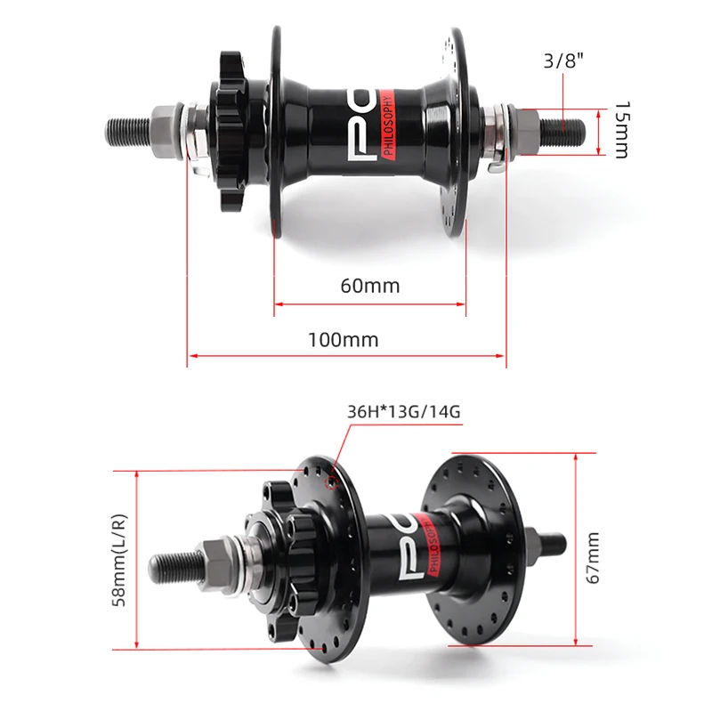 POLSO BH018 BMX Dirt Jump Hub 16T 36H 100x3/8 135x14 Front and Rear BMX Hubs with Disc Brake Sealed Bearings BMX Parts