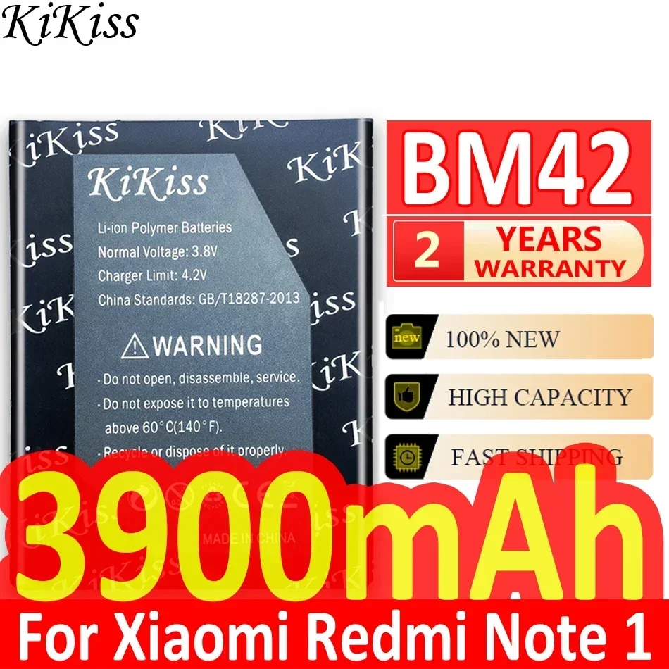 KiKiss Battery BM42 For Xiaomi Redmi Note 1 Note1  / BM 42 BM-42 For Xiao mi Redmi Hongmi Note I 4G Prime Batteries 3900mAh