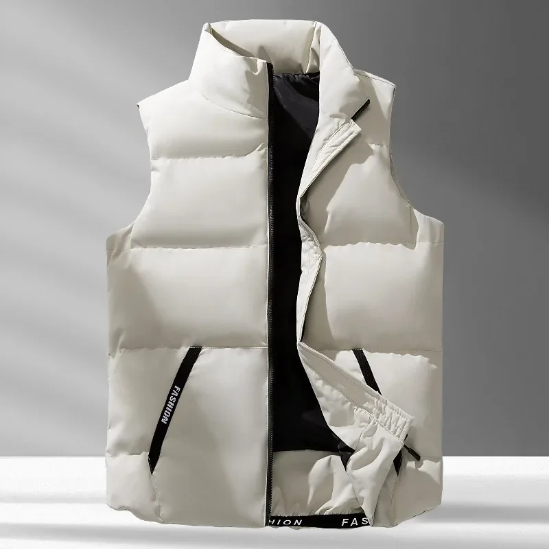 Windproof Fashion Simple Design Loose Version Fabric Fashionable Down Vest Men Large Warm Down Cotton Vest Vertical Collar Warm