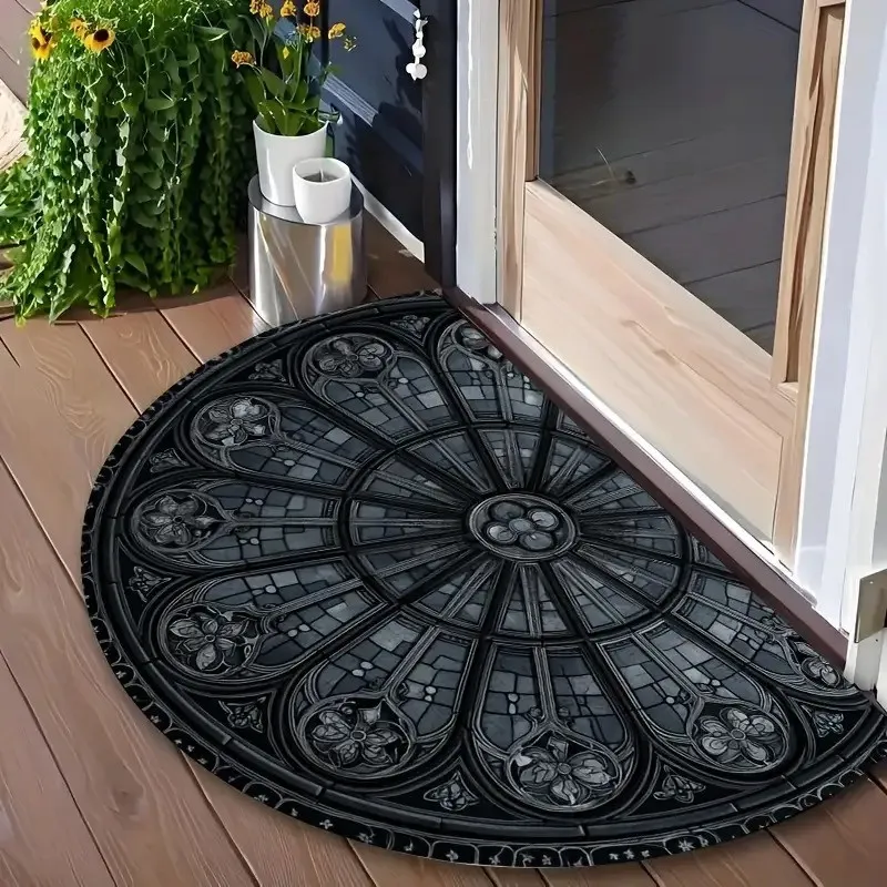 Gothic Black Crow Raven Semi Circle Doormat Antique Baroque Welcome Mat