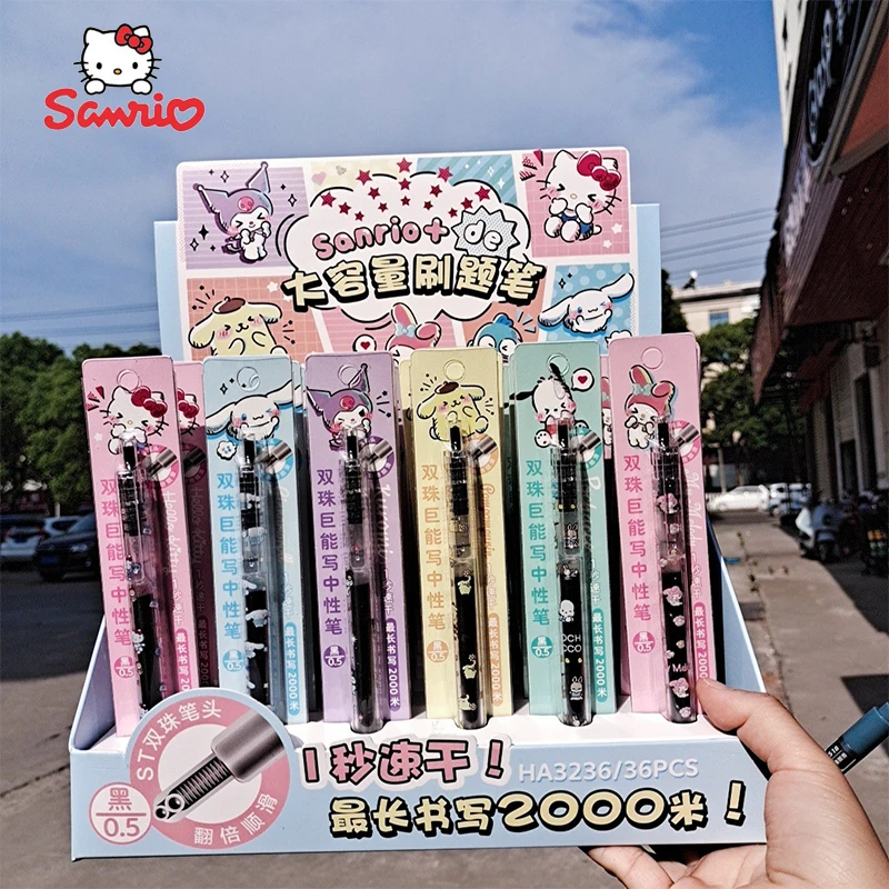 36pcs Cartoon Sanrio Press Gel Pen 0.5mm Black Neutral Pen Student Writing Stationery Office Stationery Children's Gift