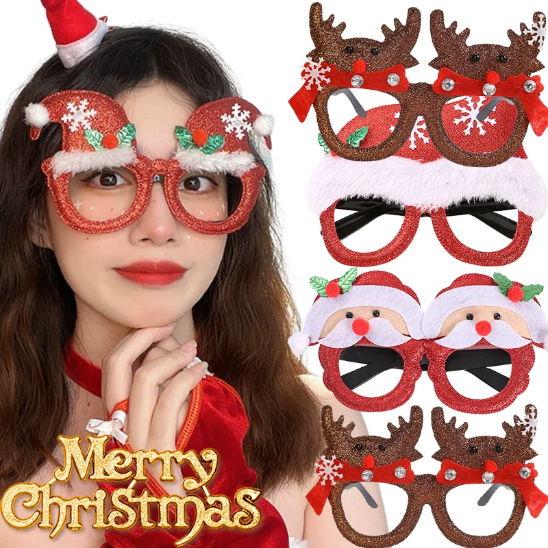 Christmas New Year Glasses Frame Women Men Santa Claus Xmas Tree Paper Glasses Navidad Party Decorations Photo Props Kids Gifts