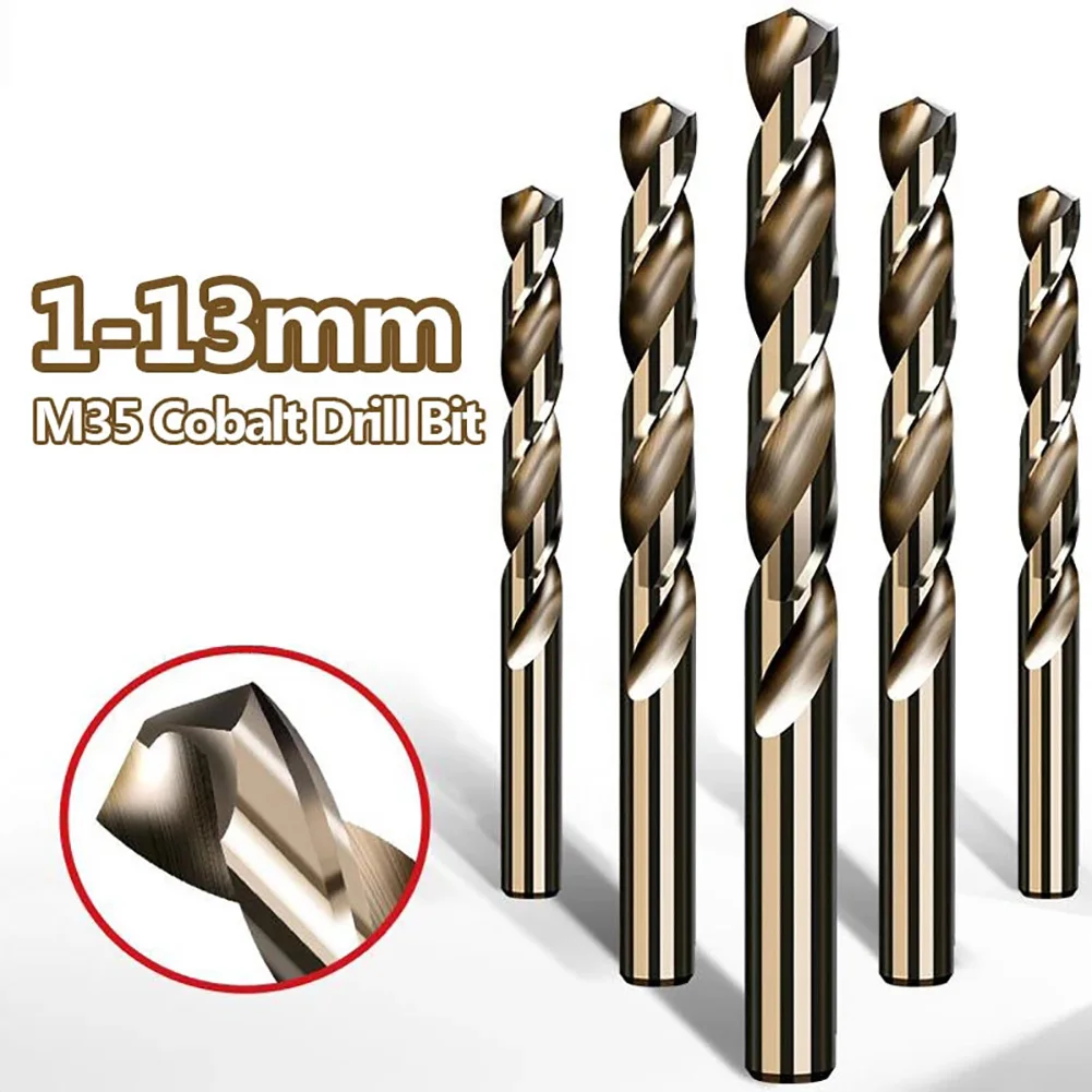 Cobalto HSS Broca, M35 Metal Drilling Cutter, Aço Inoxidável Perfuração Ferramenta Acessórios, 1-13mm Dia, Haste Redonda, Metalurgia, 1Pc