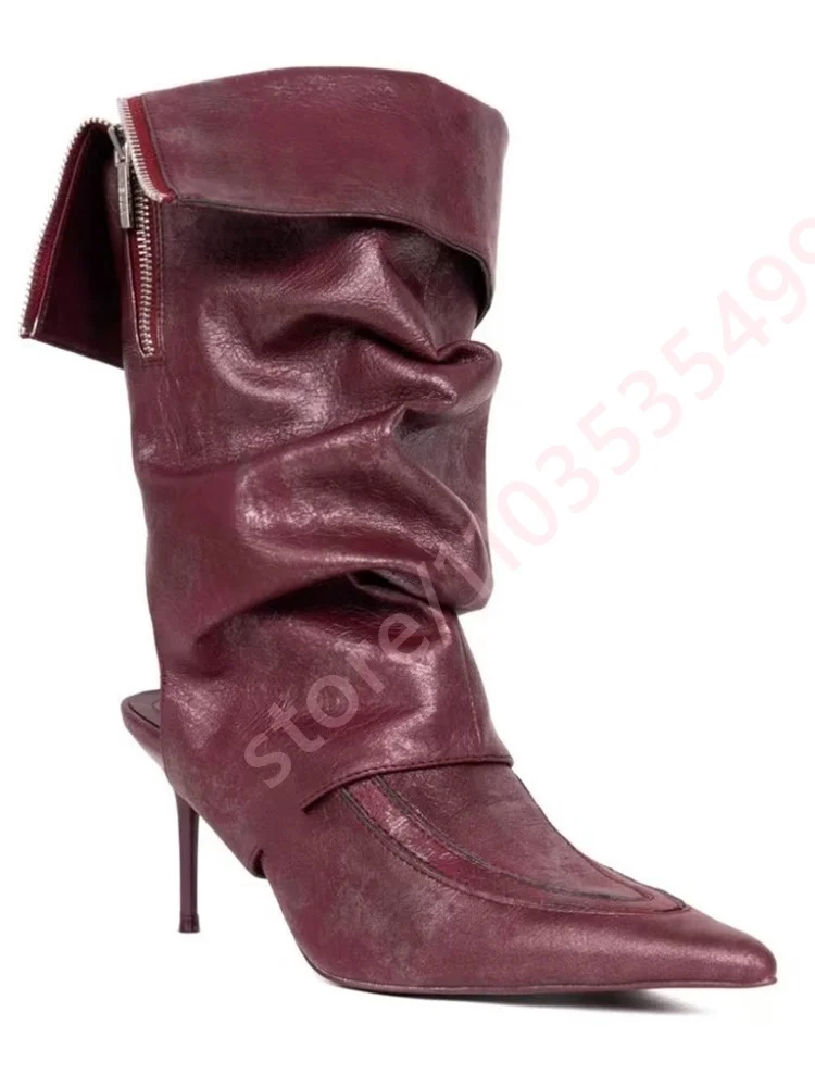 

2025 Autumn New Pointed Stiletto Ankle Boots Sexy Women's Open Heel Solid Color Western Boots Fashion Party Casual Zipper Boots