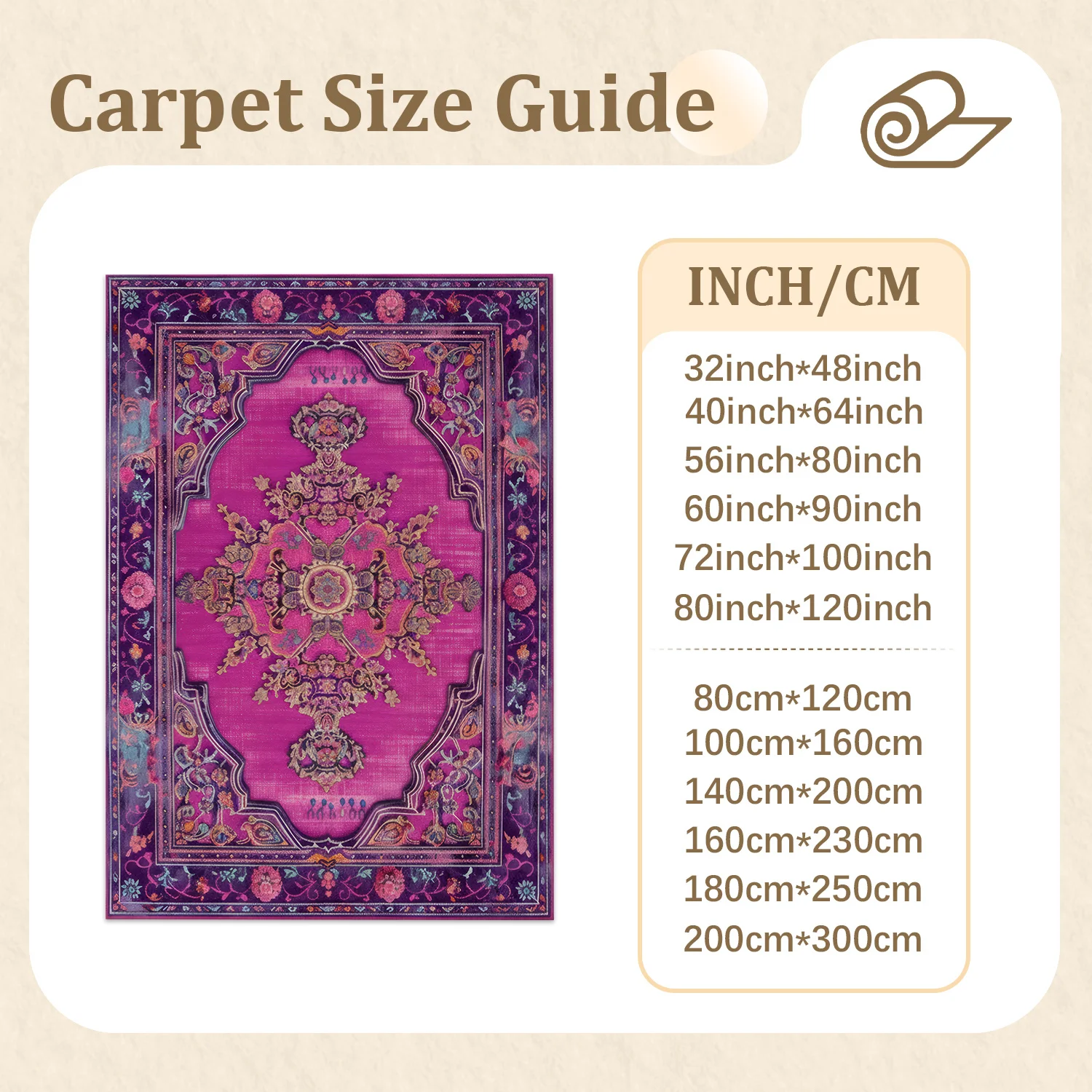 Large Indoor Area Rug, Soft Velvet Low Pile with Non-Slip Dotted Backing, Machine Washable, Vintage Oriental Persian Floral Medallion Design for Living Room Bedroom