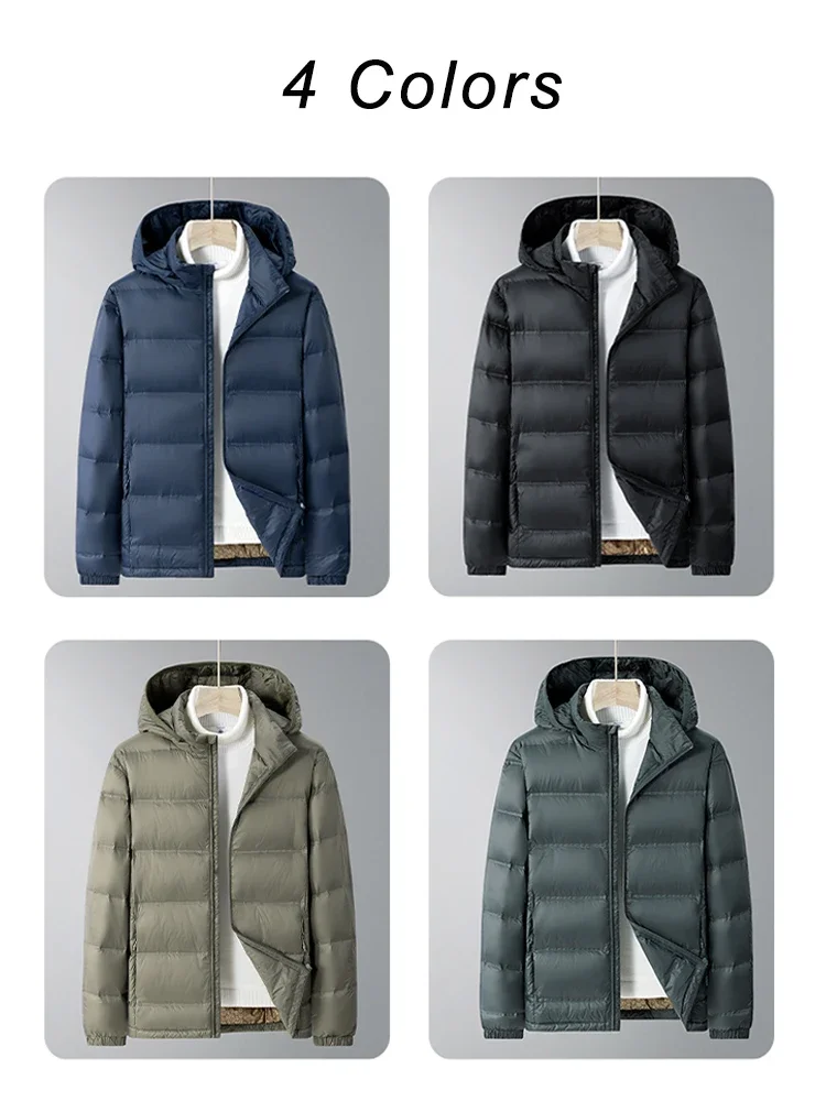 

White Duck Down Padded Lightweight Parkas Winter Puffer Men Business Casual Plus Size 8XL Hooded Windbreaker Warm Down Jackets