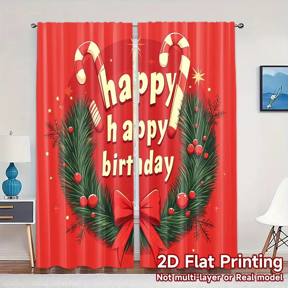 2pcs,Curtains Christmas Candy Canes Birthday (3) Modern Creative Curtains Fabric Curtains Versatile All Decorative for Living