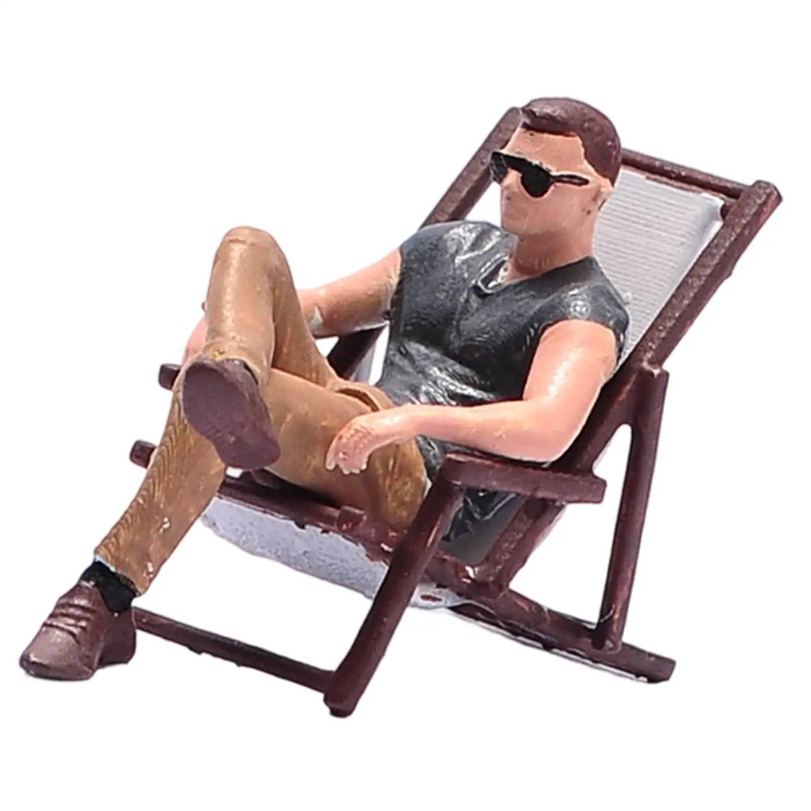 1/64 Miniature Figure Man Sitting in A Lounge Chair Tiny People Figurine for Micro Landscape