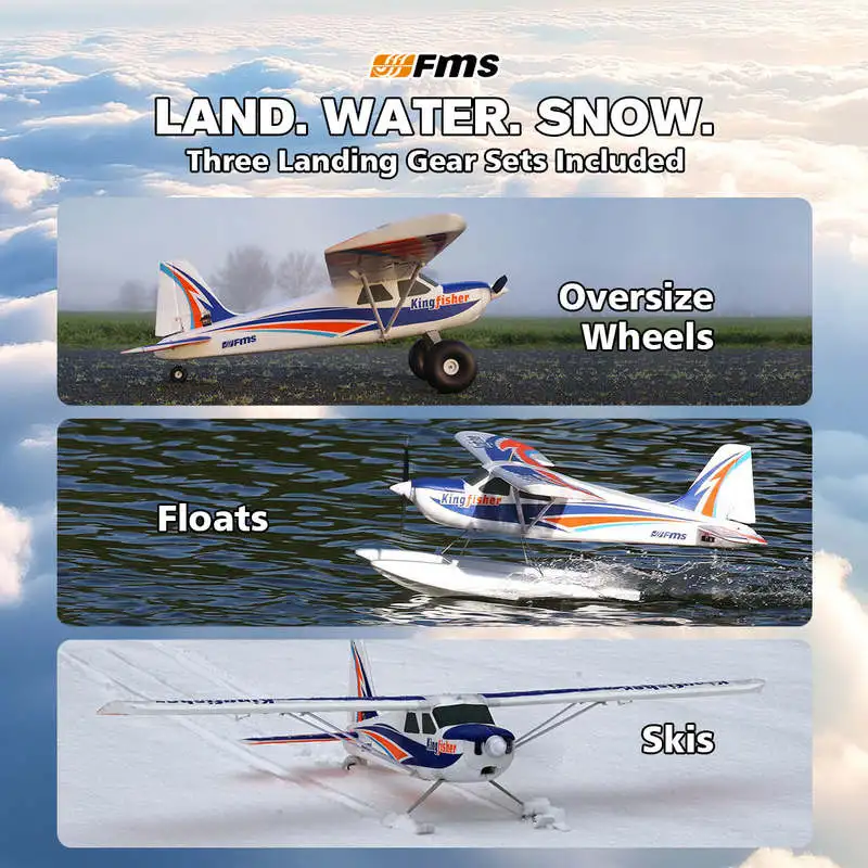 FMS 1400mm Kingfisher with Reflex V3,  Floats, Skis, Flaps, PNP Entry-level Rc Model Fixed-Wing Aircraft With Multiple Functions