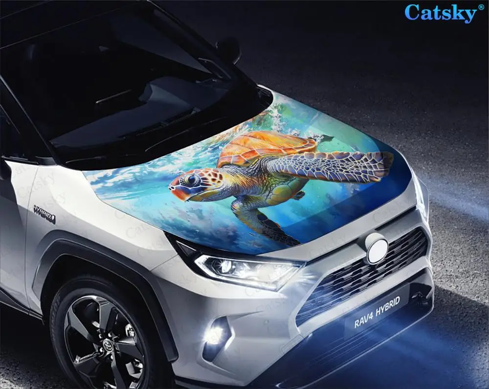 Sea Turtle Swimming Car Hood Vinyl Stickers Wrap Vinyl Film Engine Cover Decals Sticker Universal Car Hood Protective Film