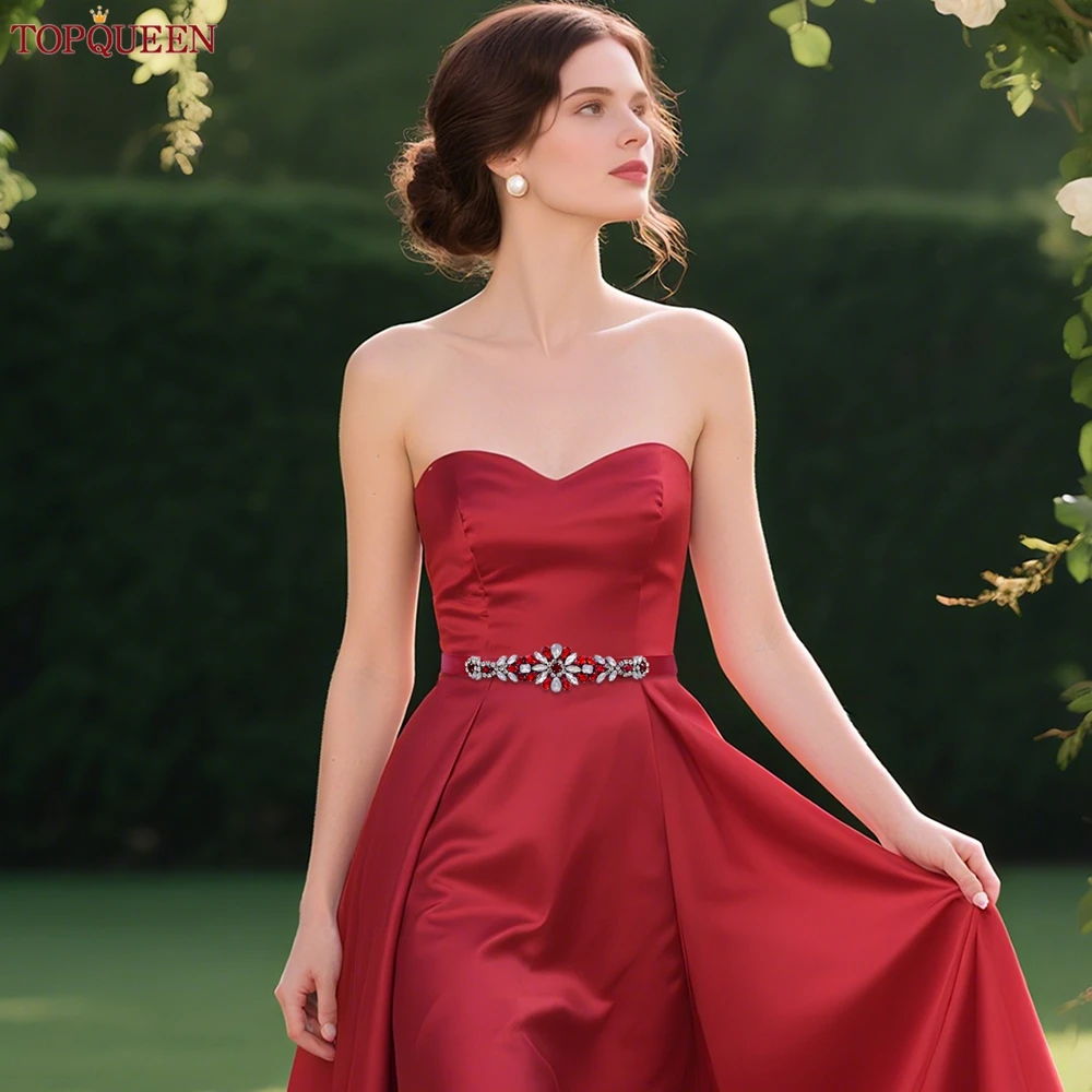 

TOPQUEEN Свадебный пояс Красный драгоценный камень Свадебные ремни Женские декоративные ремни для платья Новые дизайнерские ремни Вечерние платья S424-Red