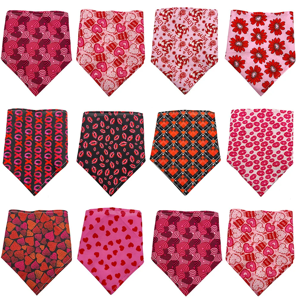 

50pcs Dog Bandana Valentine's Day Pet Scarf Bandanas Supplies Small Middle Dog Bandana Love Style Pet Dog Accessories