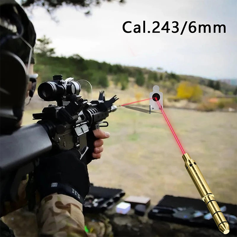 Tactical 243/6mm Red Dot Laser Sight Brass Bullet Laser Collimator for Sniper Rifle Airsoft Weapon Aiming Shooting Training