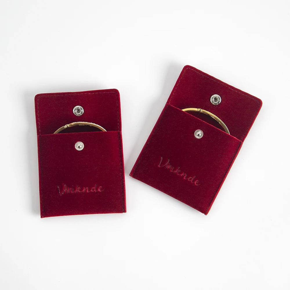 Sac à bijoux en velours de vin avec Logo personnalisé, 100 pièces, Mini pochette cadeau en flanelle de velours et daim avec bouton, Logo imprimé personnalisé en relief