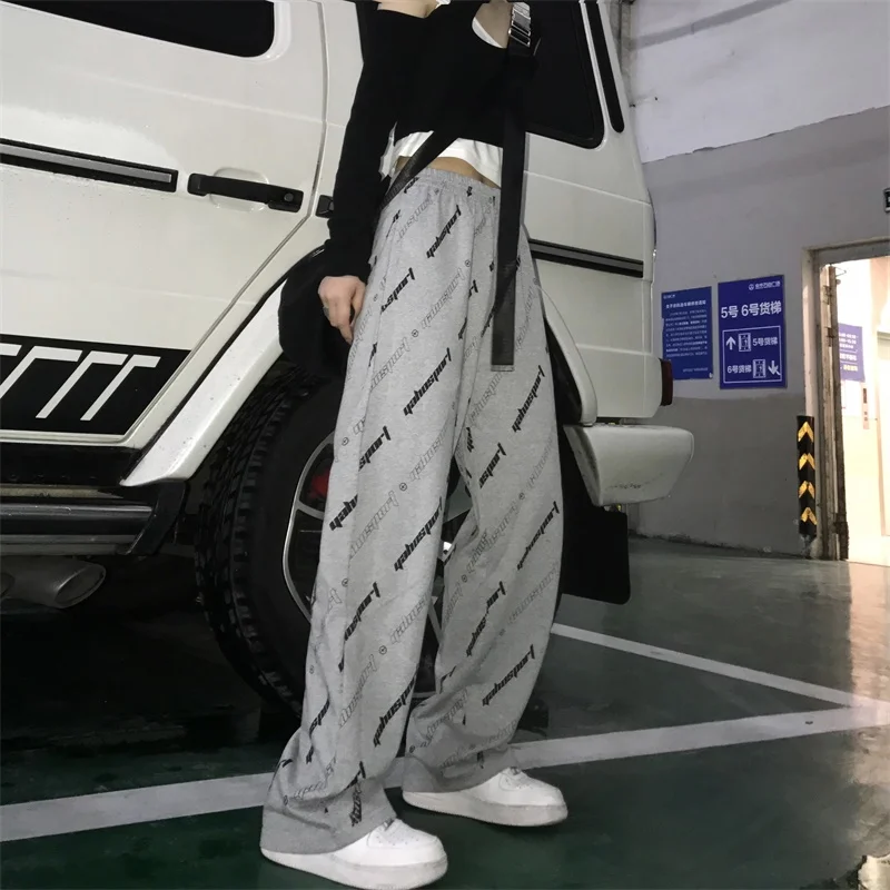 

Casual pants with a drooping ice silk wide leg, high waisted straight leg mop pants, long pants, loose and versatile sports pant