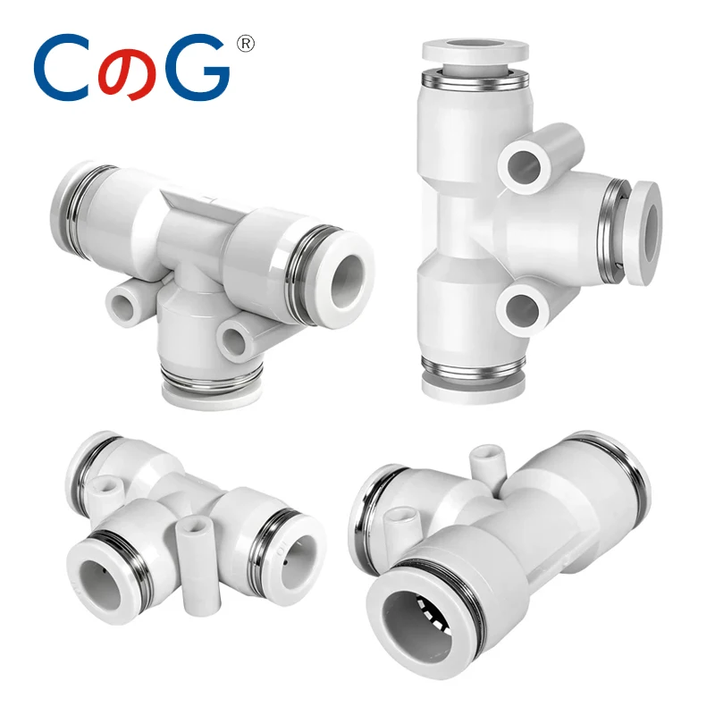 CG 10PCS White PE Series Quick Release Connector 3 Way Tee Plastic Pneumatic Fitting for OD 4/6/8/10/12/14/16mm Air Tube Hose