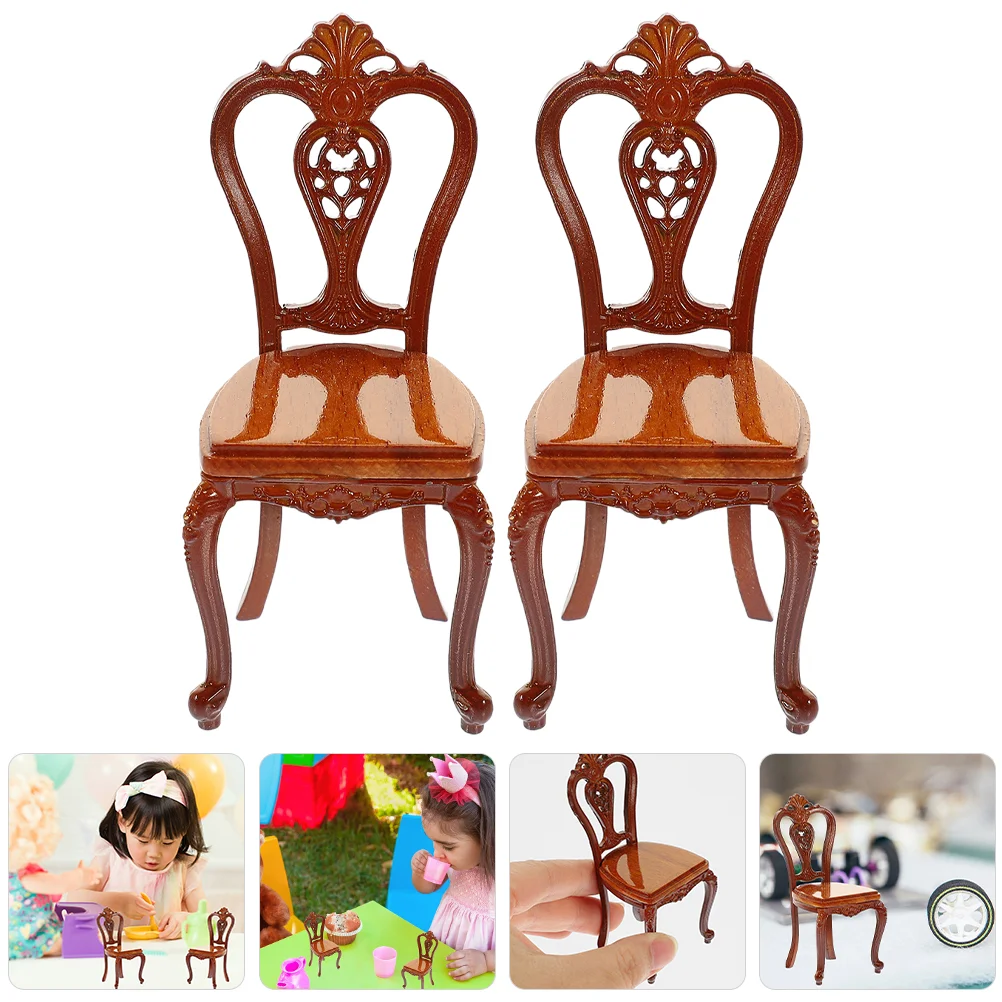 2 Pcs Mini Back Chair Ornaments House Accessories Miniature Furniture Home Decor Model