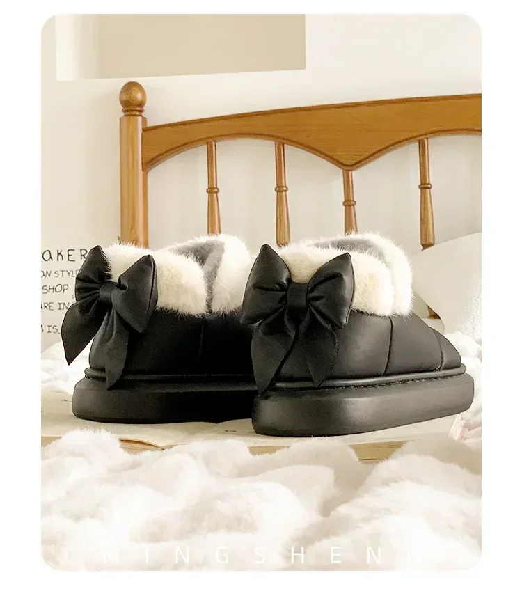 Niedliche warme Knöchelstiefel für Damen, Winter-Plüschschuhe mit Schleife, 2026 neue wasserdichte kurze Schneestiefel aus Daunenstoff. – Detail 11