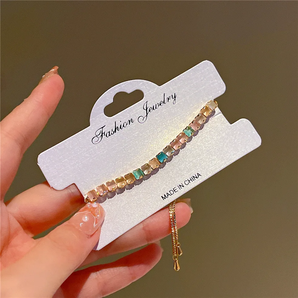 

Rainbow Colors Bracelets for Women Sweet Crystal Accessories Instagram Style Adjustable Bangle Cute Fashion Jewelry