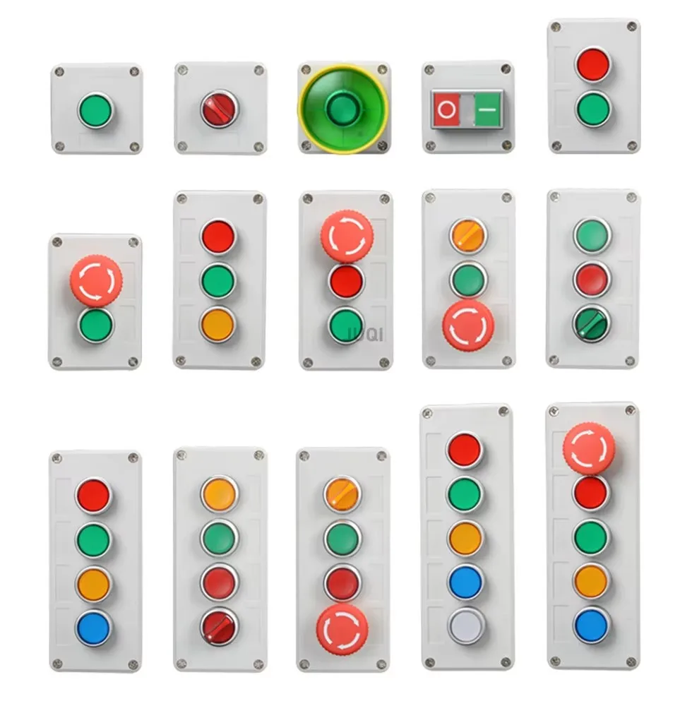 جديد LED ضوء زر التبديل صندوق التحكم/24 فولت 220 فولت صندوق زر التوقف في حالات الطوارئ إعادة ضبط ذاتي صندوق التبديل الصناعي مقاوم للماء