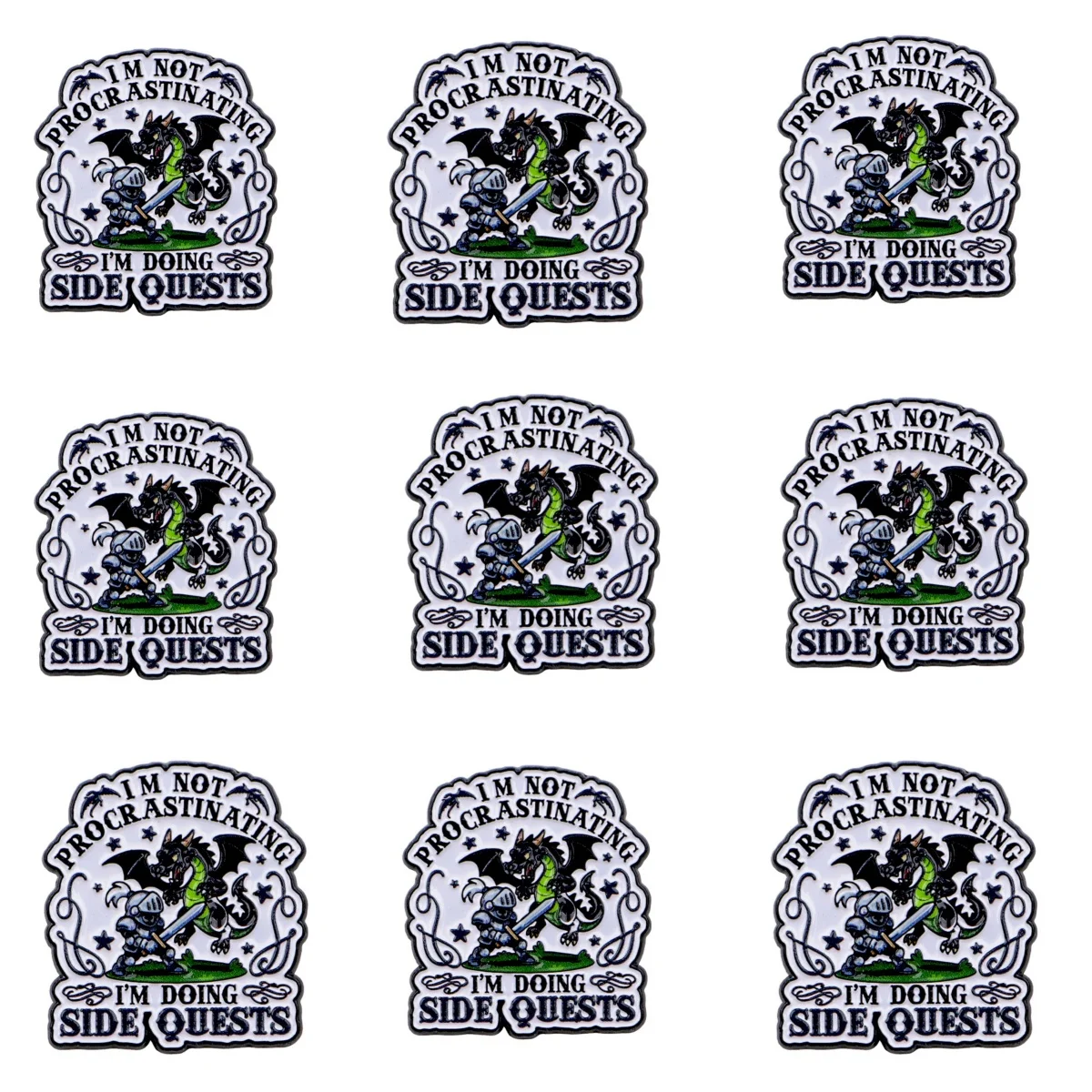 9pcs Funny Game Quote Enamel Pin Knight vs Dragon Lapel Brooch Badge 