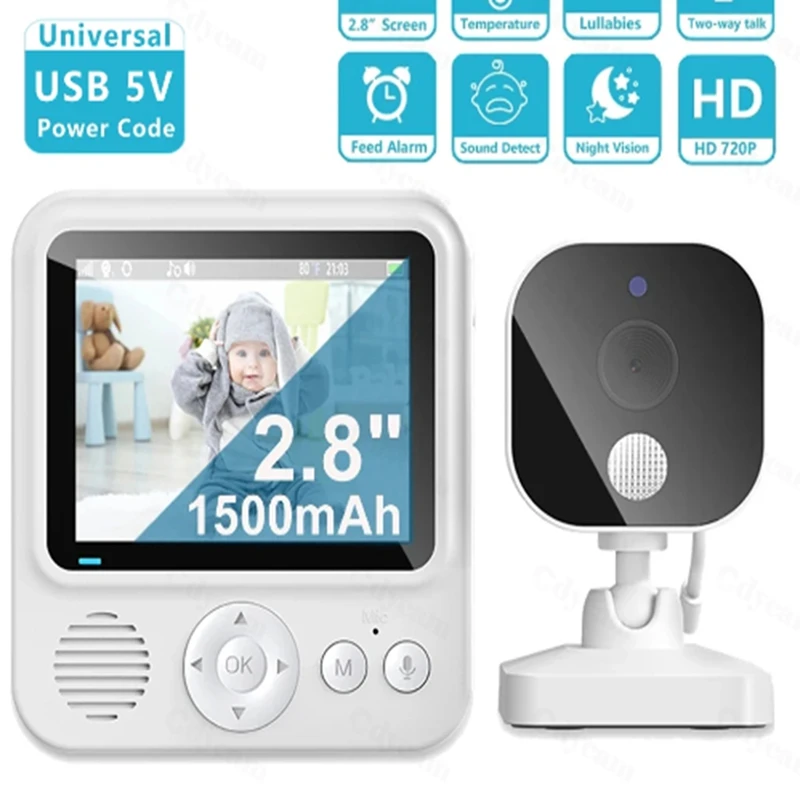 2.8Inch LCD Video Baby Monitor 2.4G Wireless Security Baby Camera 2-Way Talk Night Vision Temperature Baby Cry Alarm