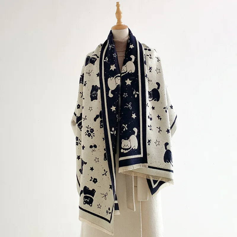 Sweet starry sky kitten scarf commuting temperament fashionable high-end versatile imitation cashmere going out shawl jacquard