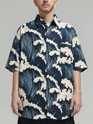 Sycpman Oversized Mens Shortsleeve Shirts Summer Loose Casual Creative Printing Streetwear Fashion Casual