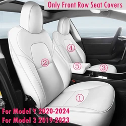 Front Row Seat Covers For Tesla Model Y 2020-2024 & Model 3 2019-2023 Nappa PU Leather Driver & Co-pilot Seat Cover With Armrest